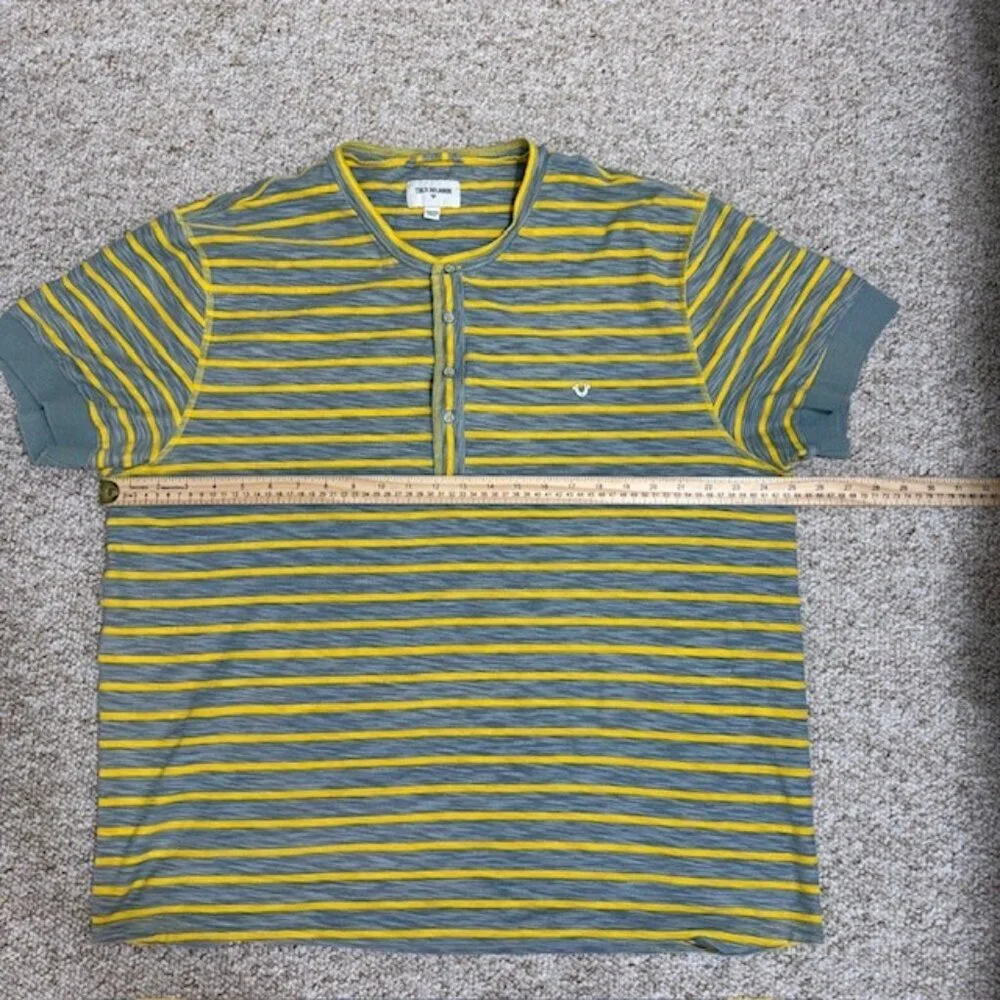 True‎ Religion Shirt Mens  XXXL Yellow Gray Henley